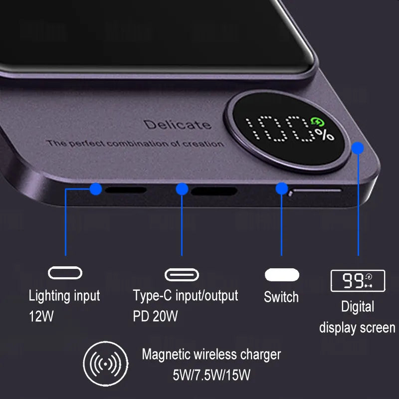 MacSafe Magnetic Power Bank - 10000mAh Fast Charger for iPhone 12/13/14 - Wireless & Wired Charging