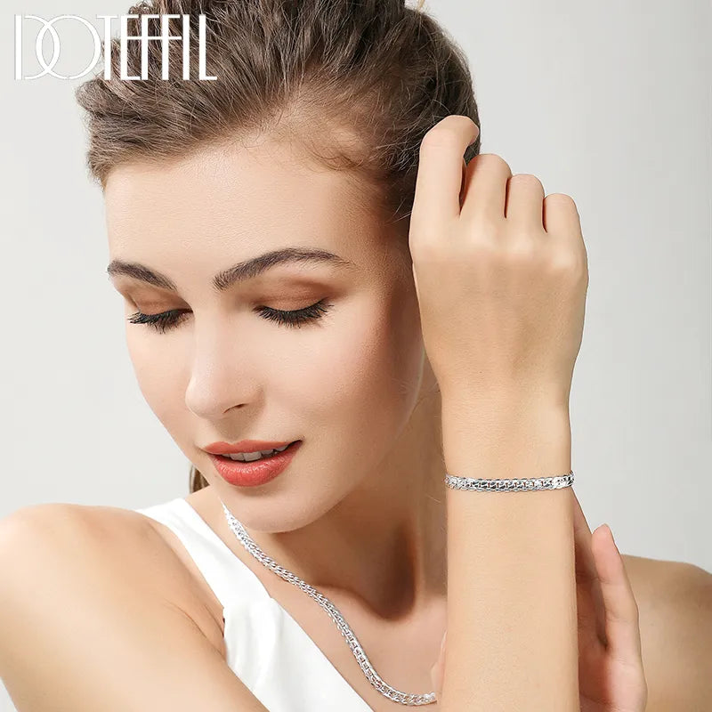 Elegant DOTEFFIL Sterling Silver Chain Necklace and Bracelet Set for Weddings and Fashion