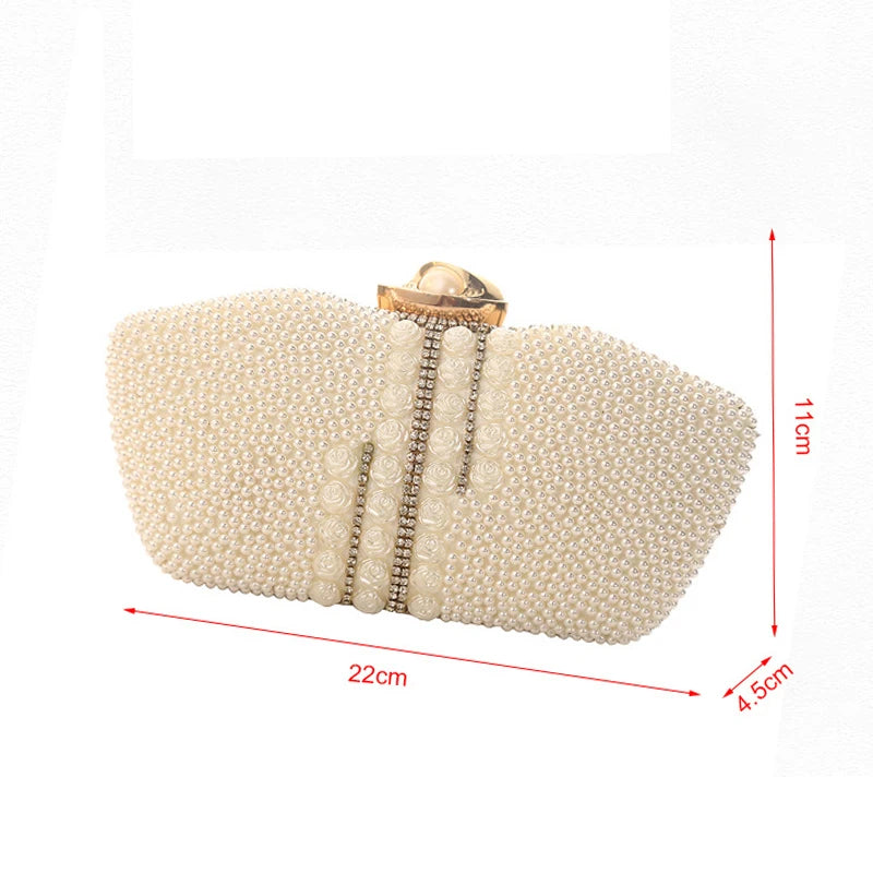 Crystal Evening Clutch Bag - Elegant Wedding Purse with Rhinestones, Pearls, and Beads