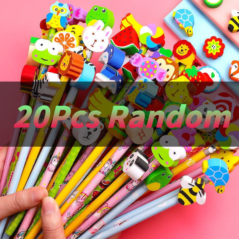 20Pcs/Lot Cute Cartoon HB Pencils With Kawaii Eraser Head for Children's Stationery