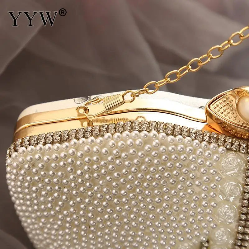 Crystal Evening Clutch Bag - Elegant Wedding Purse with Rhinestones, Pearls, and Beads