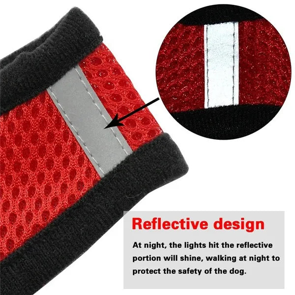 Adjustable Cat and Dog Harness with Reflective Stripes and Matching Leash - Breathable and Durable Polyester Mesh Vest for Small Pets