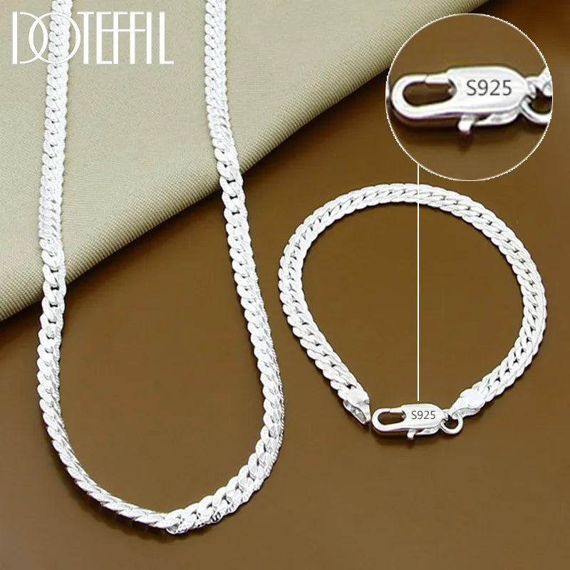 Elegant DOTEFFIL Sterling Silver Chain Necklace and Bracelet Set for Weddings and Fashion