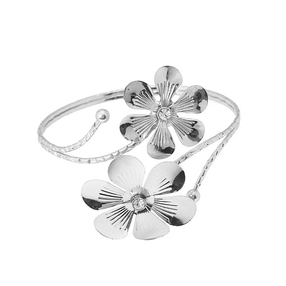 Adjustable Metal Flower Arm Bracelet for Women - Gold/Silver Hip Hop Accessory