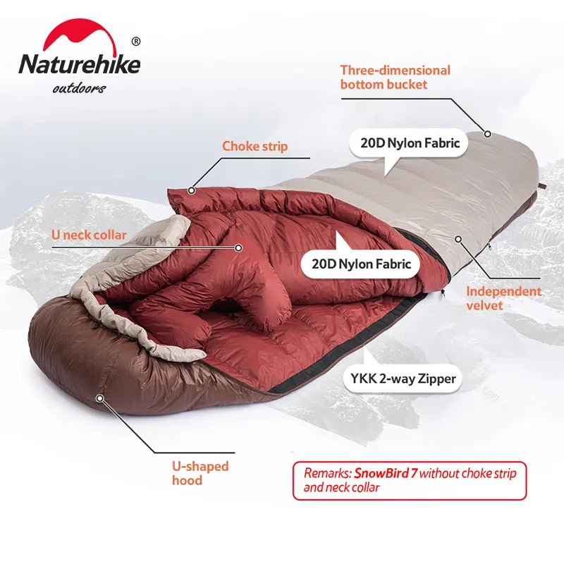 Naturehike Snowbird 7 2 Down Sleeping Bag - Ultralight, 4 Season, Mummy Style, -3 -7°C