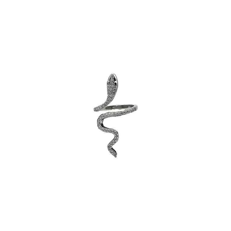 Elegant Silver Snake Ring with Sparkling Cubic Zirconia for Women's Statement Jewelry