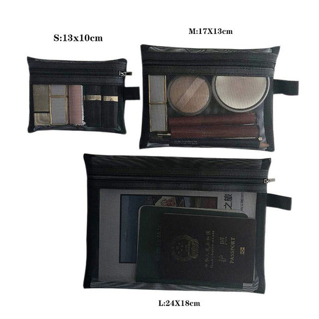 1PCS Women's Cosmetic Bag Travel Neceser Black Toiletry Kit Transparent Makeup Organizer Washing Pouch Small Large Make Up Bag