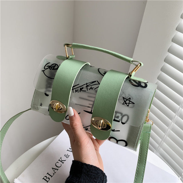 2022 New Women Shoulder Bag PVC Transparent Graffiti Messenger Female Bag Small Designer Handbag Purse Crossbody Bags for Women