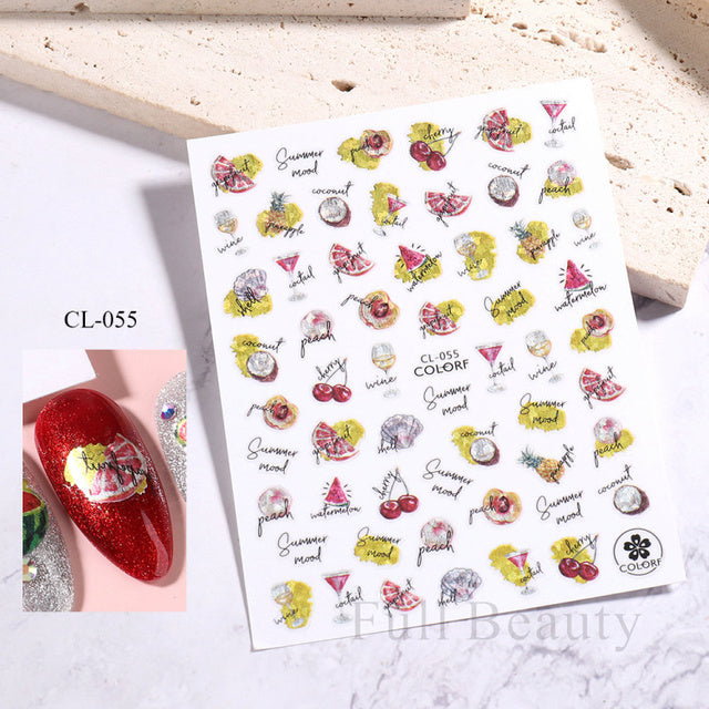 3D Nail Stickers Flower Pink Purple Cherry Blossoms Love Nail Art