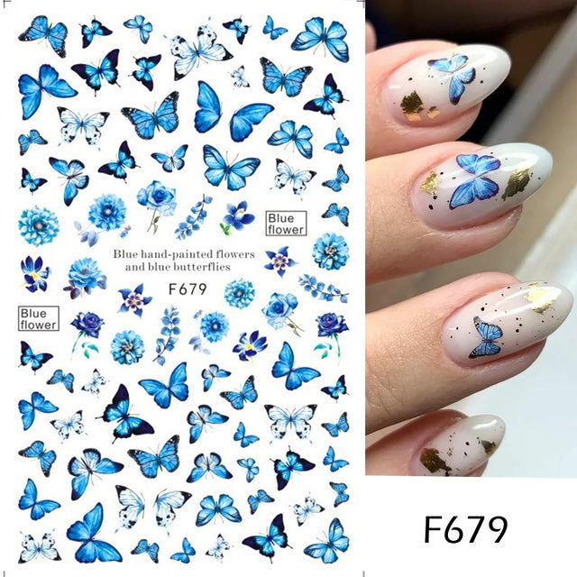 3D Nail Stickers Flower Pink Purple Cherry Blossoms Love Nail Art