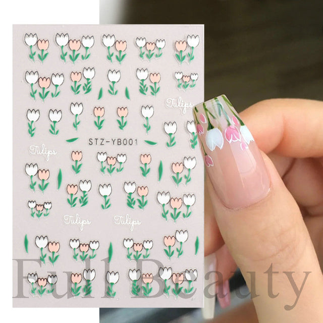 3D ملصقات الأظافر زهرة الوردي الأرجواني أزهار الكرز الحب مسمار الفن