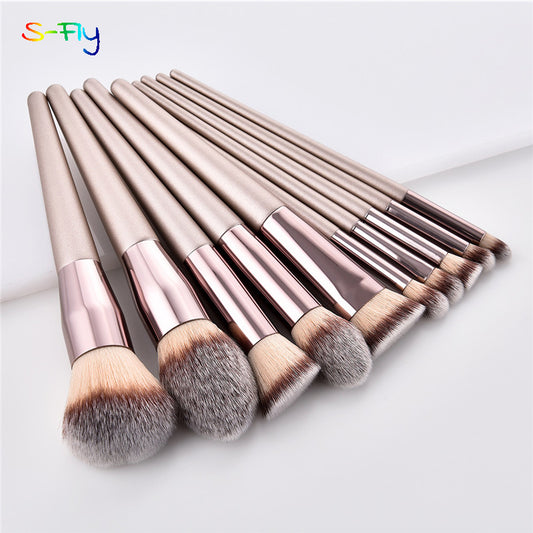 S-Fly Champagne makeup brushes set for cosmetic