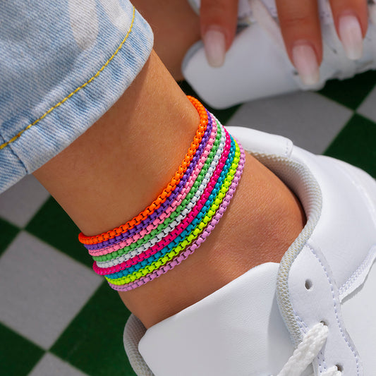 9 Colors Unique Adjustable Iron Chain Anklet Bracelet for Women Summer Beach Thin Chain Ankle Barefoot Y2K Female Foot Jewelry
