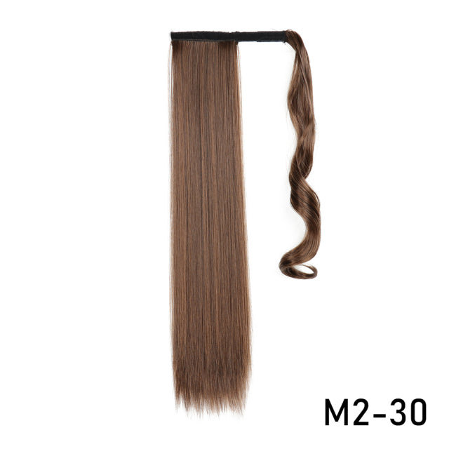 AZIR Long Straight Ponytail Hair Synthetic Extensions Heat Resistant Hair 22Inch Wrap Around Pony Hairpiece for Women