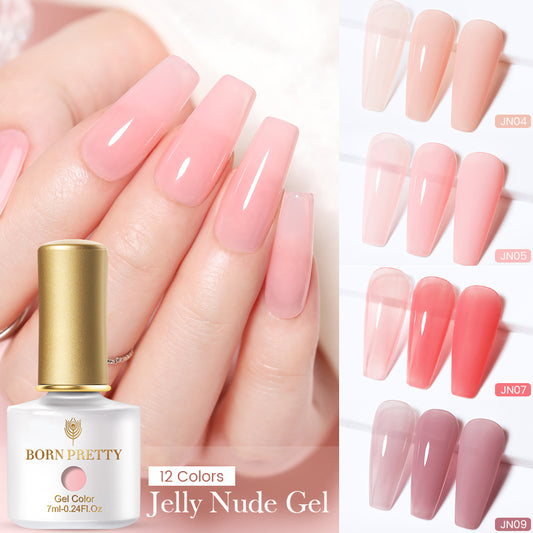 BORN PRETTY Jelly Gel 7ml Semi-transparent Nude Color Nail Gel Polish Clear Pink French Gel Varnish Soak Off UV LED Gel for Nail