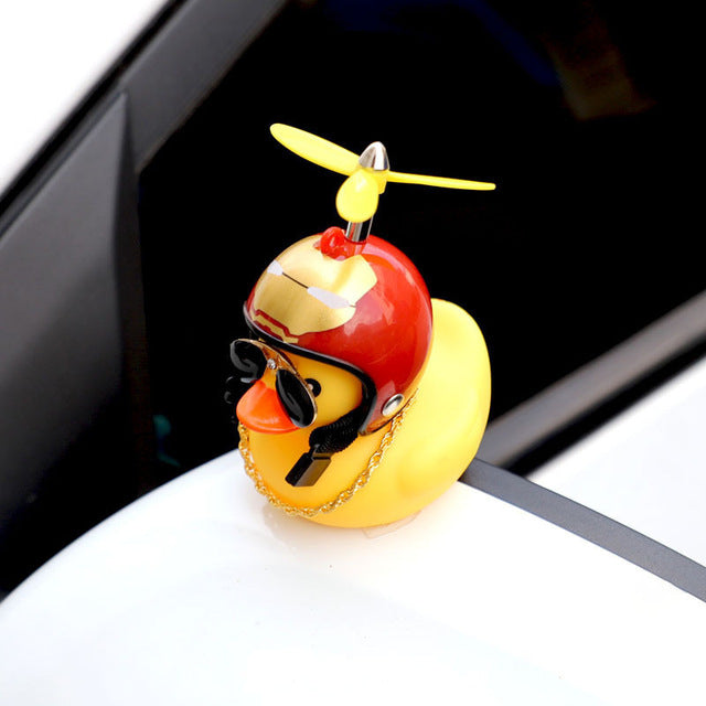 Car Duck With Helmet Broken Wind Pendant Small Yellow Duck Gift For Office Decor Helmet Duck Bike Helmet Riding Cycling Ornament