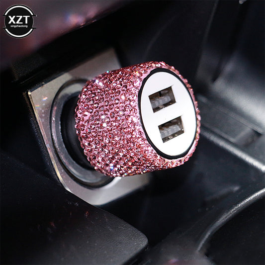 Diamond-mounted Car Phone Safety Hammer Charger Dual USB Fast-Charged Diamond Car Phone Aluminum Alloy Car Charger 6 Color