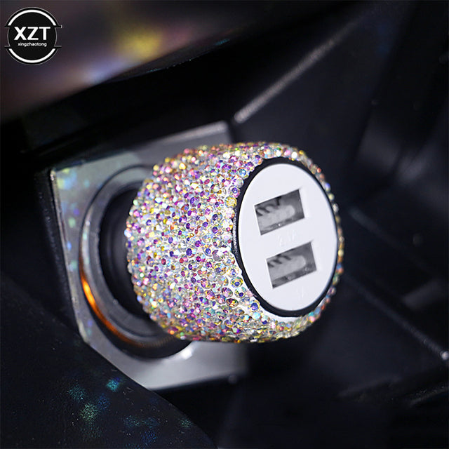 Diamond-mounted Car Phone Safety Hammer Charger Dual USB Fast-Charged Diamond Car Phone Aluminum Alloy Car Charger 6 Color