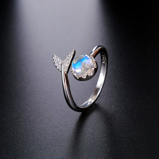 Ekopdee Trendy Silver Color Cute Ocean Fish Mermaid Tail Rings For Women Wedding Engagement Crystal Finger Ring Jewelry Party