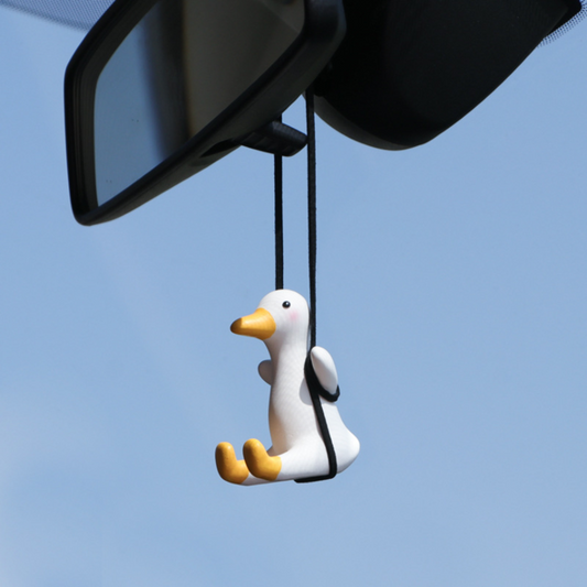 Gypsum Cool White Swing Duck with Sunglasses Automobile Decor Car