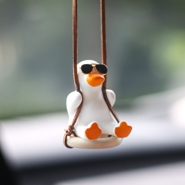 Gypsum Cool White Swing Duck with Sunglasses Automobile Decor Car
