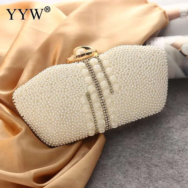 Crystal Evening Clutch Bag - Elegant Wedding Purse with Rhinestones, Pearls, and Beads