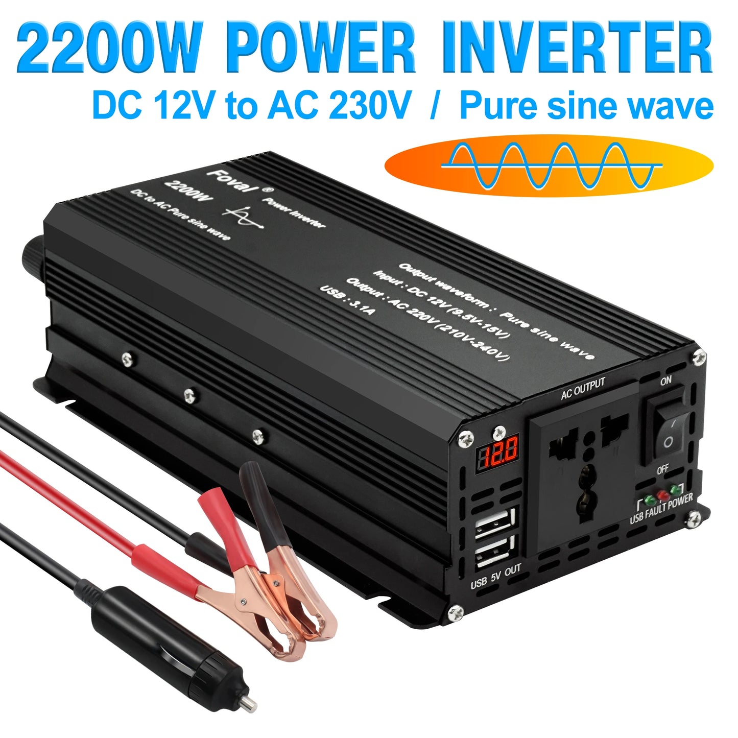 Powerful 1500W Pure Sine Wave Car Inverter with 3.1A USB - 1 Year Warranty