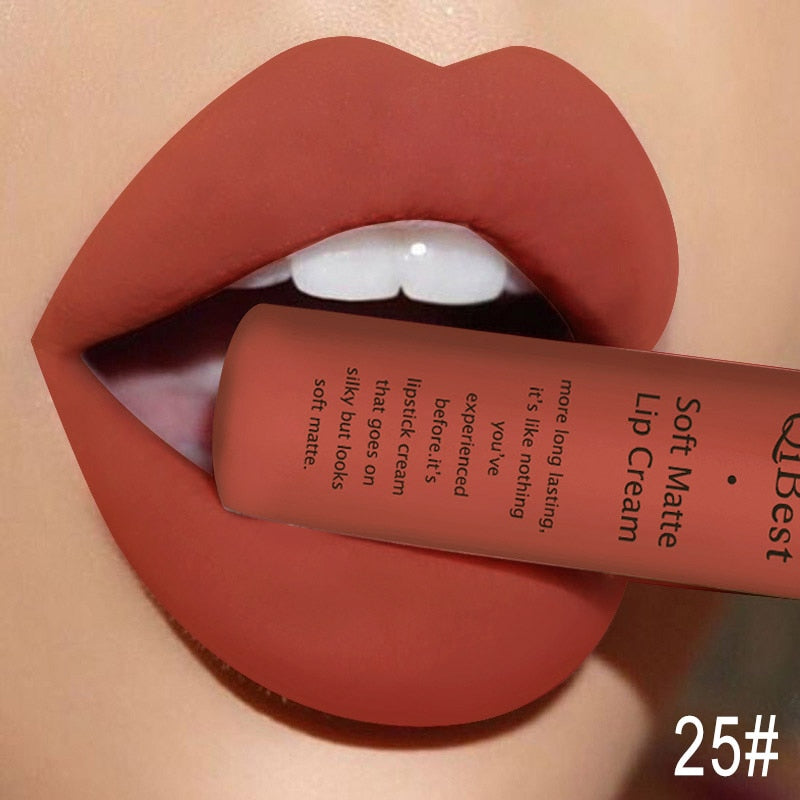 QIBEST Matte Liquid Lipstick Waterproof Long Lasting Velvet Mate Nude Red Lip Gloss Lint Tube Makeup Cosmetic Lipsticks Lipgloss