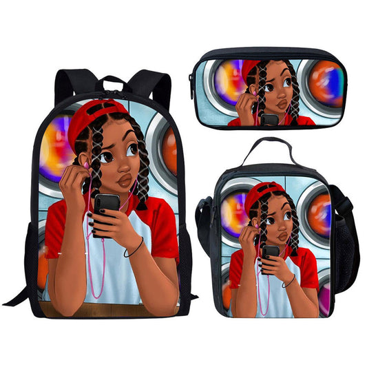 KOKO CAT Back To School Kids Bag Black Art African Girls Schoolbags