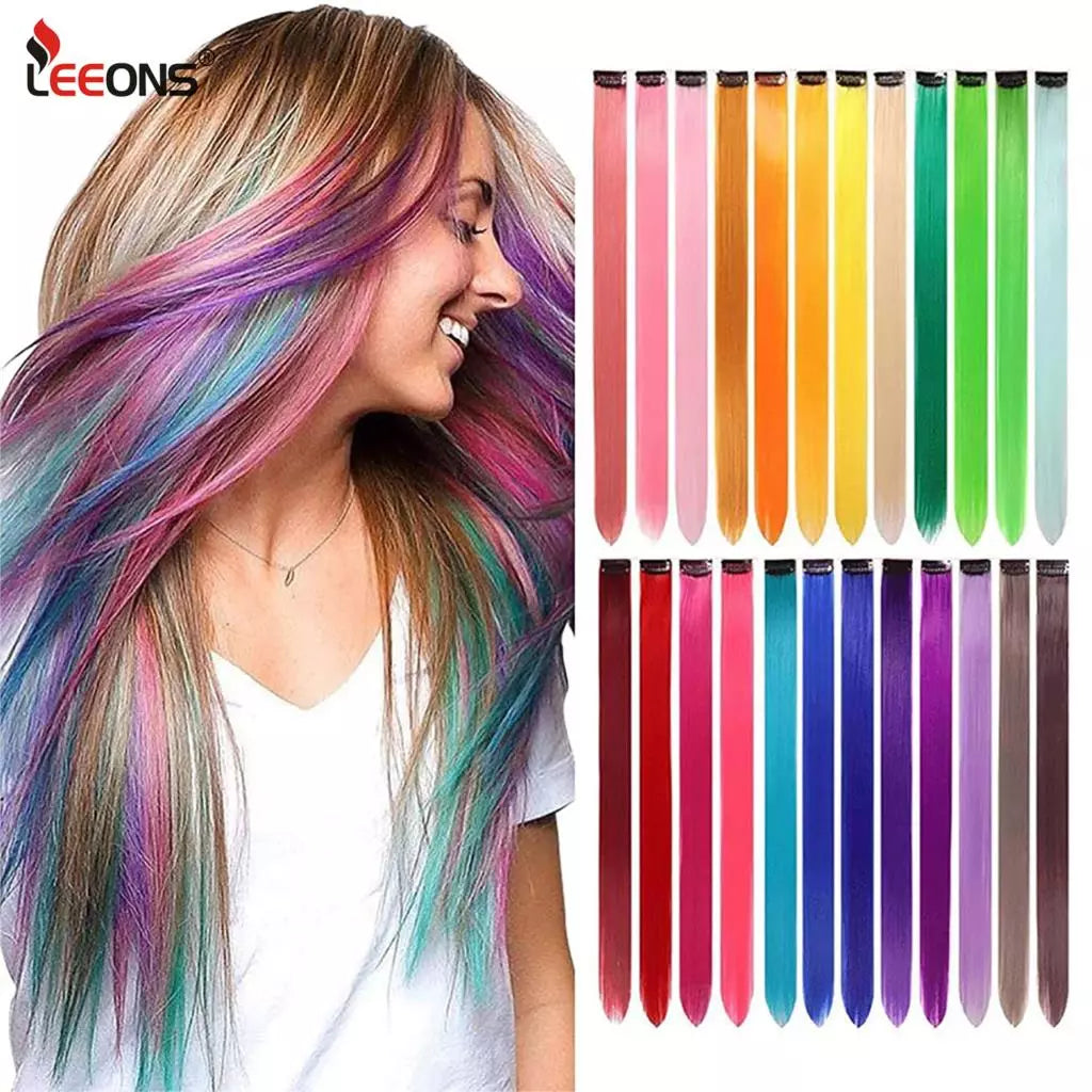 Leeons Synthetic Hair Extensions With Clips Heat Resistant Straight