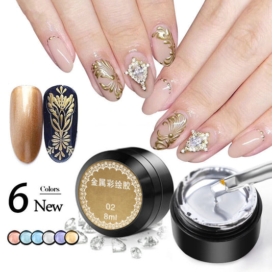 Metal Effect Nail Gel Rose Gold Silver UV LED Draw Painting