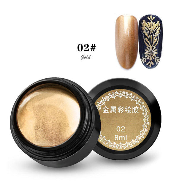 جل الأظافر ذو التأثير المعدني باللون الذهبي الوردي والفضة والأشعة فوق البنفسجية LED رسم اللوحة