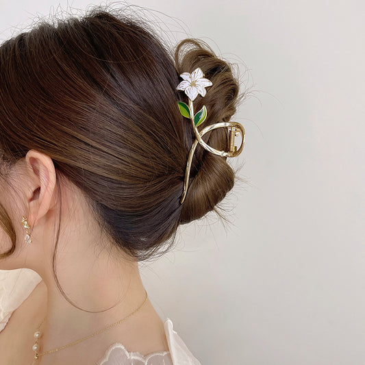 New Women Metal Hair Claw Elegant Gold Flowers Hair Clips