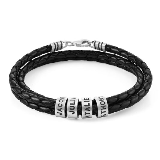 Personalized Stainless Steel Men Leather Bracelets Braided Rope Charm Beads Bracelets Custom Gift for Boyfriend Father