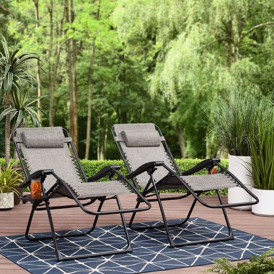 Mainstays Outdoor Zero Gravity Lounger 2-Pack - Grey: Portable and Versatile Foldable Chairs for Relaxation and Entertaining