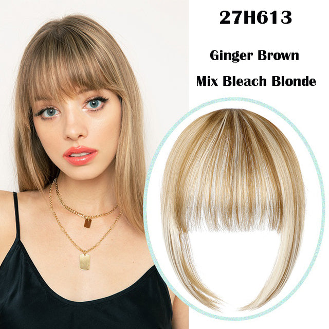 SHANGZI False Bangs Synthetic hair Bangs Hair Extension Fake Fringe Natural hair clip on bangs Light Brown HighTemperature wigs