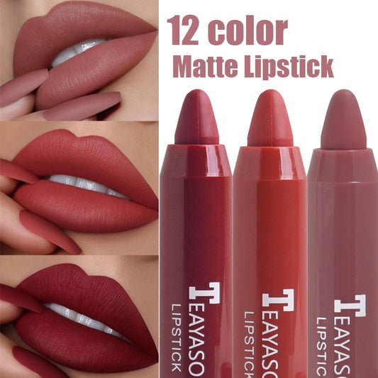 12 Colors Sexy Matte Lipstick Waterproof Long Lasting