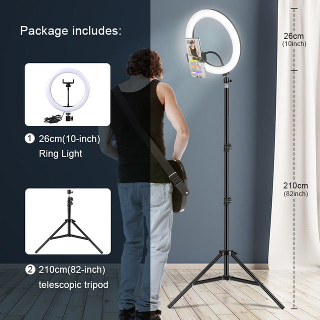 Selfie Ring Light Photography Led Rim Of Lamp With Mobile Holder Support