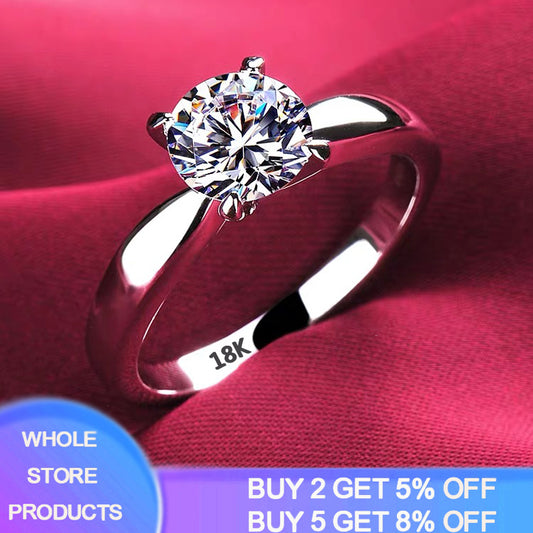 With Certificate 18K White Gold Ring Round 2.0ct Zirconia Diamond Wedding Band Tibetan Silver 925 Rings for Women Gift Jewelry