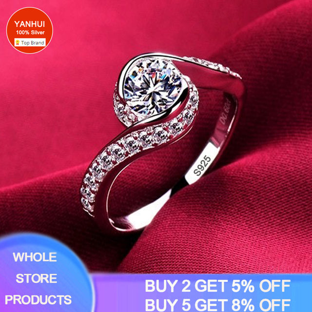 With Certificate 18K White Gold Ring Round 2.0ct Zirconia Diamond Wedding Band Tibetan Silver 925 Rings for Women Gift Jewelry
