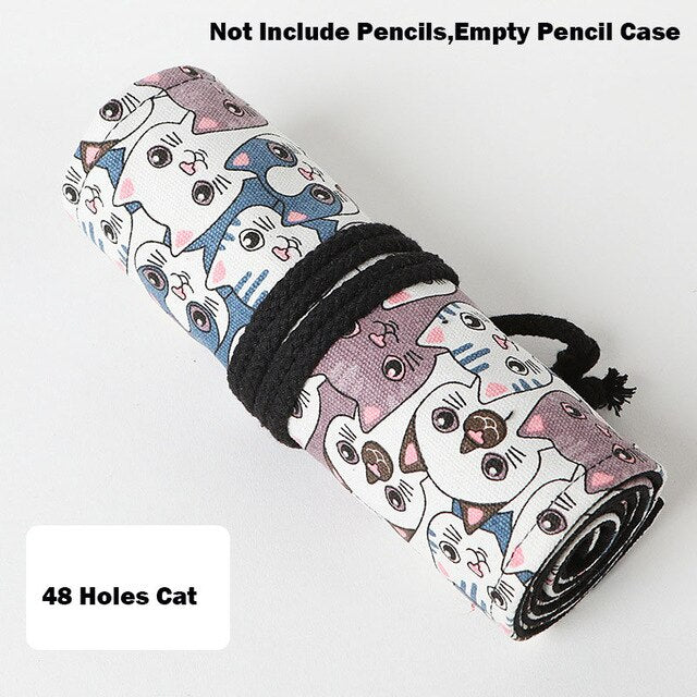 Cute Cat Pencil Case Roll for Girls & Boys