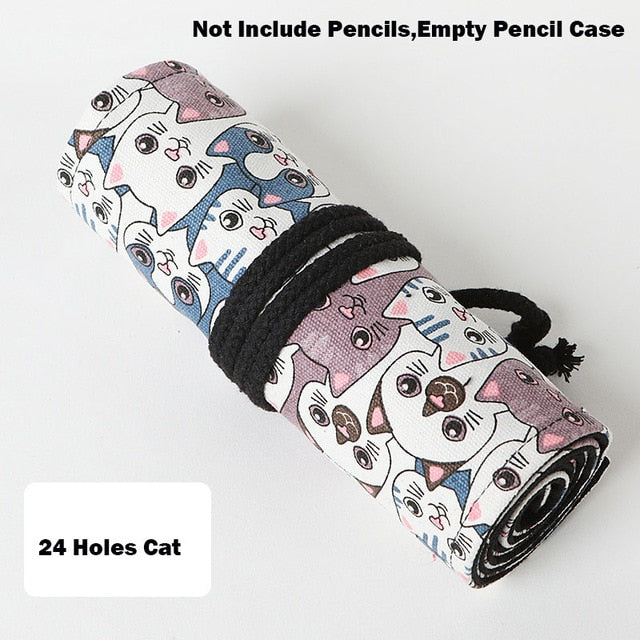 Cute Cat Pencil Case Roll for Girls & Boys