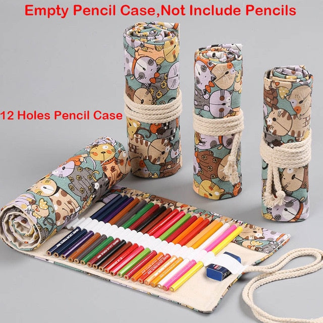 Cute Cat Pencil Case Roll for Girls & Boys