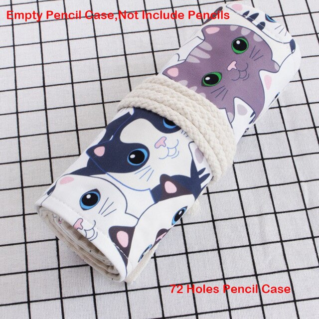 Cute Cat Pencil Case Roll for Girls & Boys