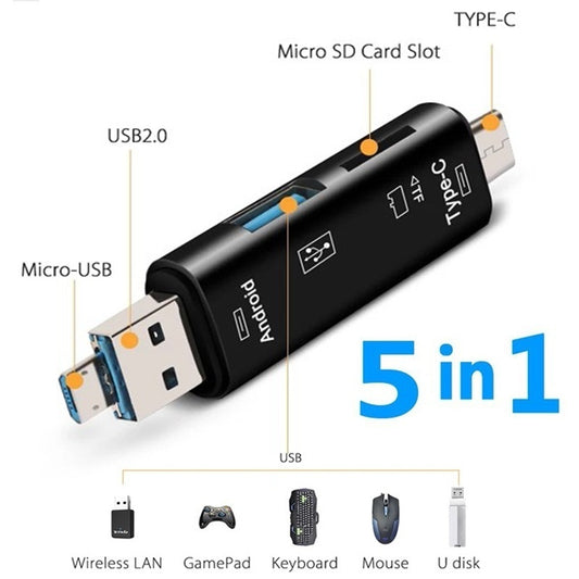 5 in 1 Multifunction Usb 2.0 Type C/Usb /Micro Usb/Tf/SD Memory