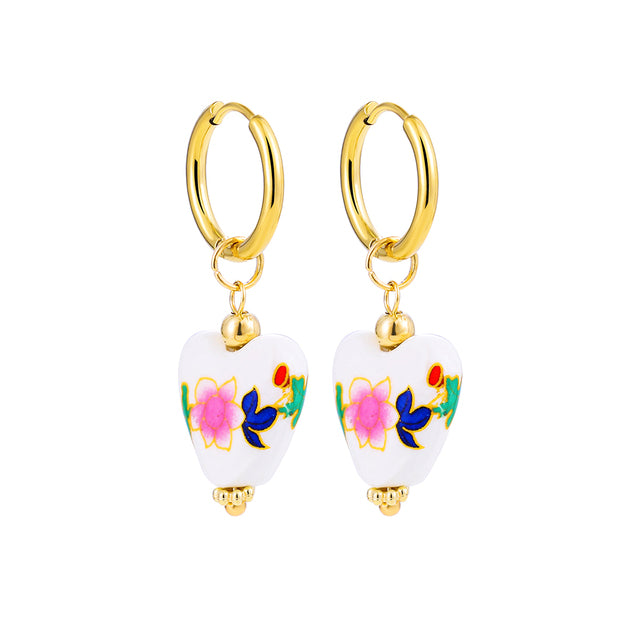 Bohemian Handmade Natural Stone Beads Hoop Earrings for Women Golden Color Stainless Steel Circle Huggie Hoops Jewelry Bijoux