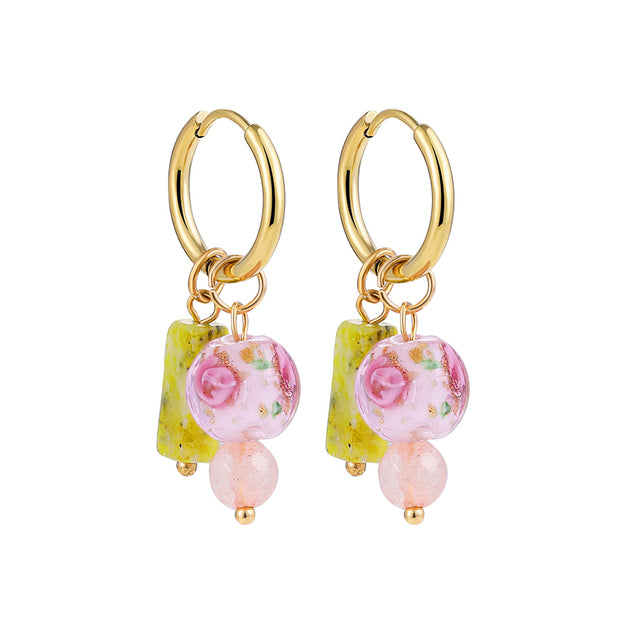 Bohemian Handmade Natural Stone Beads Hoop Earrings for Women Golden Color Stainless Steel Circle Huggie Hoops Jewelry Bijoux