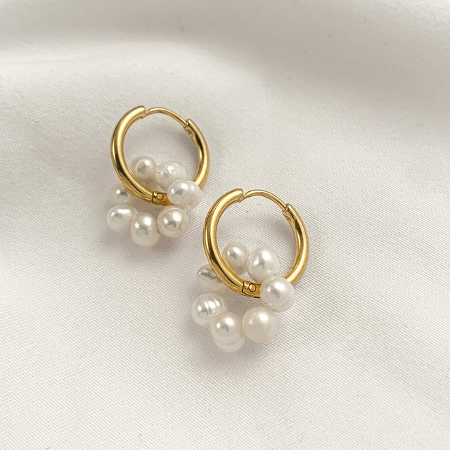 Bohemian Handmade Natural Stone Beads Hoop Earrings for Women Golden Color Stainless Steel Circle Huggie Hoops Jewelry Bijoux