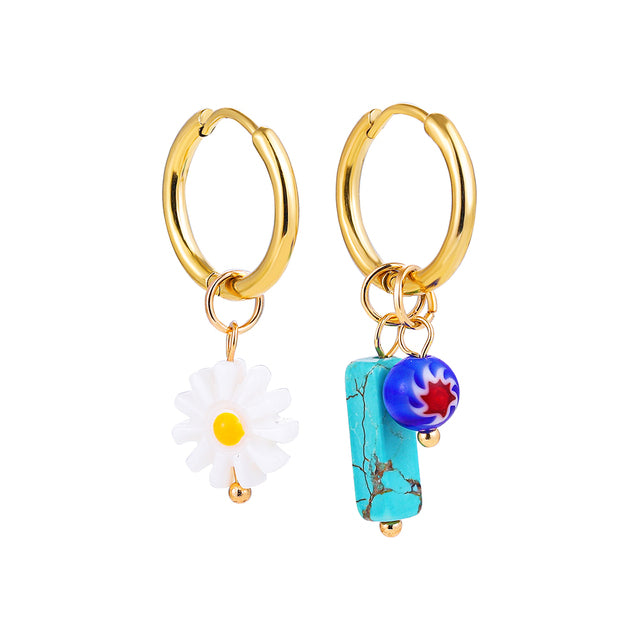 Bohemian Handmade Natural Stone Beads Hoop Earrings for Women Golden Color Stainless Steel Circle Huggie Hoops Jewelry Bijoux