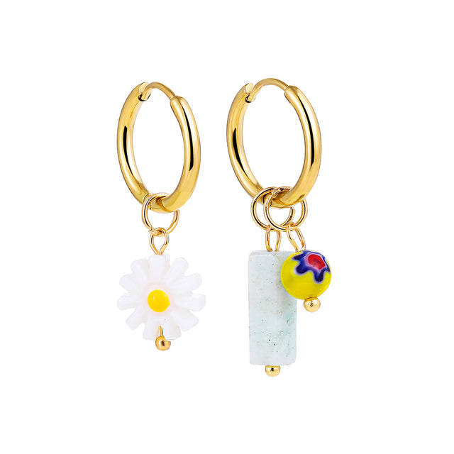 Bohemian Handmade Natural Stone Beads Hoop Earrings for Women Golden Color Stainless Steel Circle Huggie Hoops Jewelry Bijoux